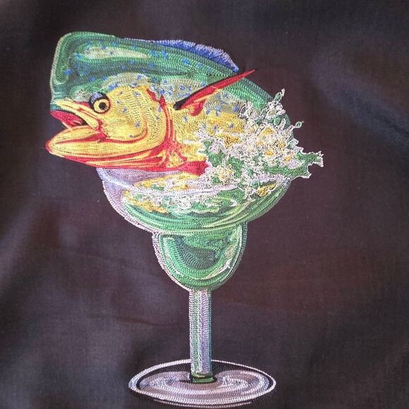 Hook & Tackle Mens Short Sleeve Embroidered Button-up Shirt Black Large - Picture 11 of 15